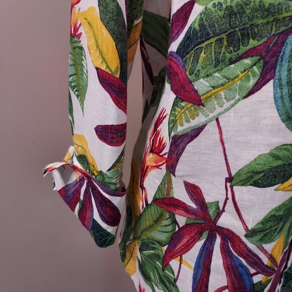 Chico's Linen Tropical Floral Print 3/4 Sleeve Blouse Size 12 - Picture 4 of 10